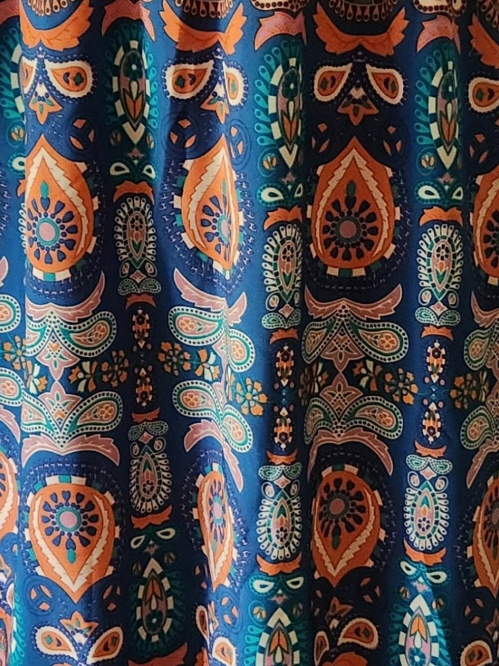 $S$ Beautiful paisley maxi skirt sz XXL teal orange ruffle VGUC - Picture 2 of 2